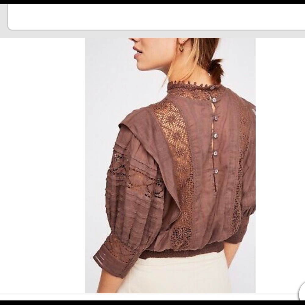 Free people high neck crochet smocked blouse